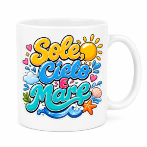 Mug Sole Cielo e Mare en céramique 300 ml avec illustration estivale inspirée de la mer, du soleil et de l'Italie, imprimée par sublimation