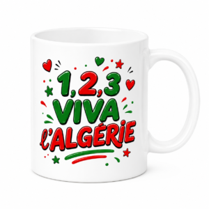 Mug 1,2,3 Viva l'Algérie en céramique 300 ml avec impression par sublimation aux couleurs de l'Algérie