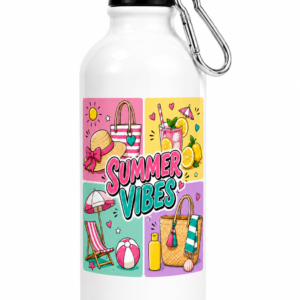 Gourde Summer Vibes en aluminium 400 ml avec illustration estivale inspirée de la plage, des vacances et du soleil
