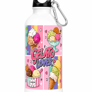 Gourde Gelato Lover en aluminium 400 ml avec illustration de glaces colorées inspirée du gelato italien, imprimée par sublimation