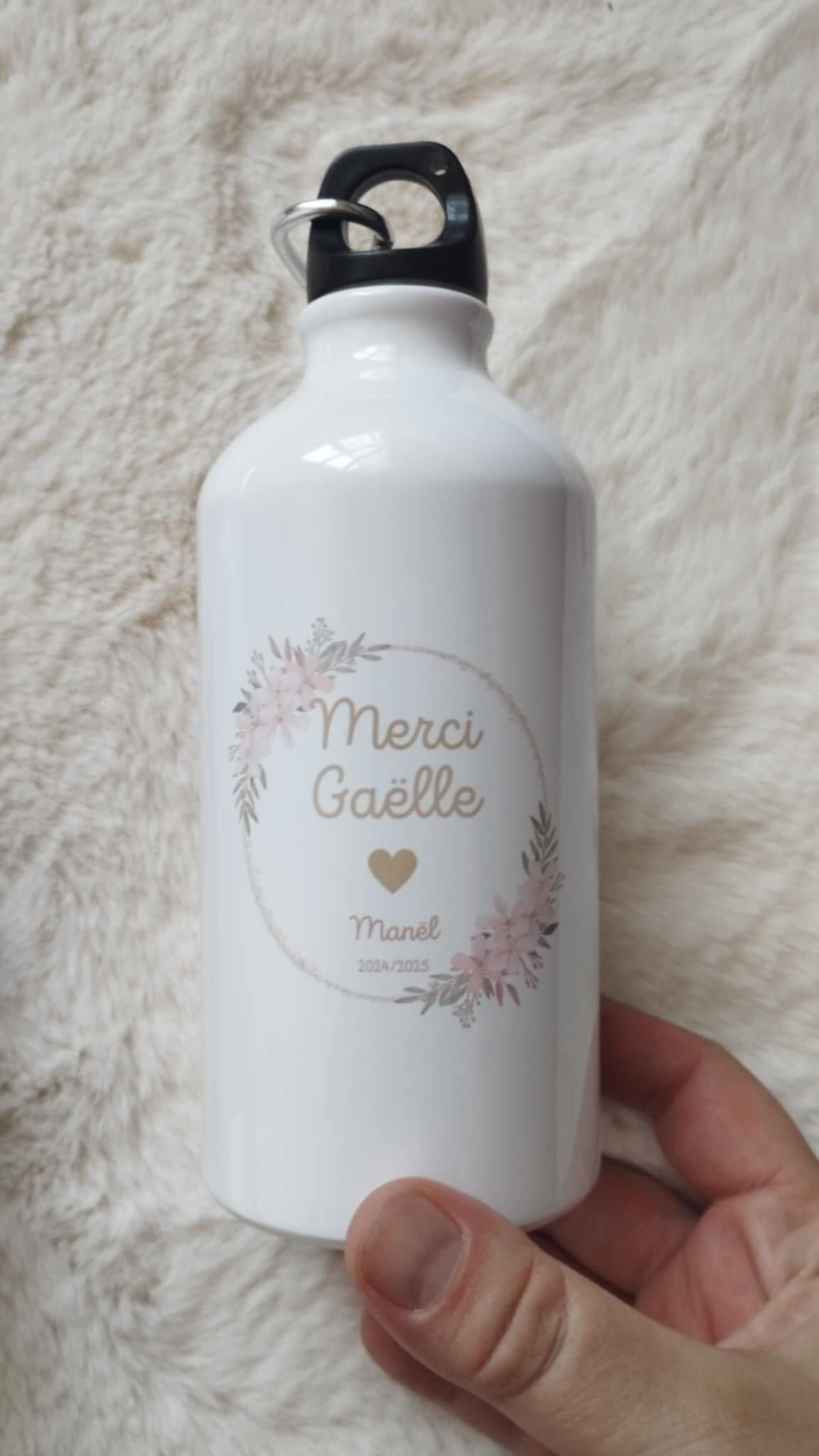 Gourde personnalisée maîtresse avec prénom et motif floral