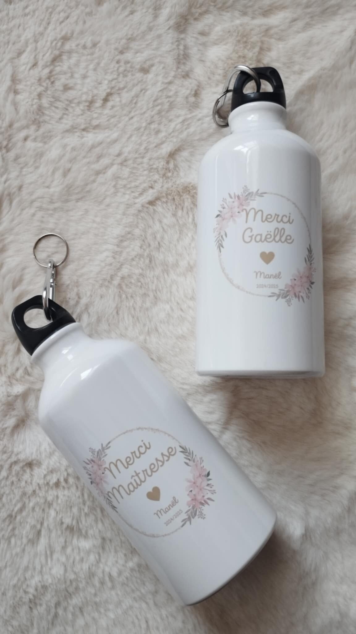 Gourde personnalisée maîtresse avec prénom et motif floral
