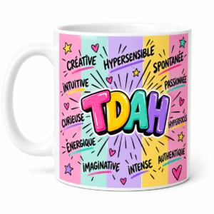 Mug TDAH coloré avec mots créative spontanée et authentique