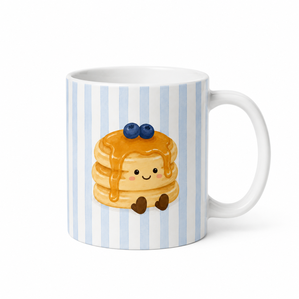 Mug pancakes kawaii avec sirop et myrtilles