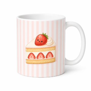 Mug gâteau fraise kawaii rose pastel