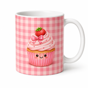 Mug cupcake kawaii à la fraise rose