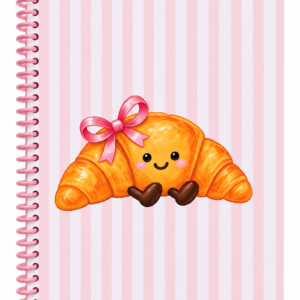 Cahier de notes kawaii Croissant rose avec reliure spirale