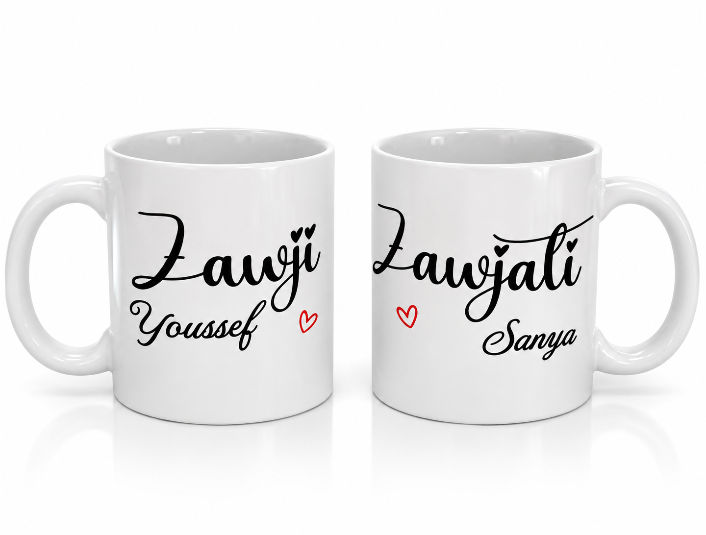 Duo de mugs Zawji & Zawjati – Cadeau couple personnalisé