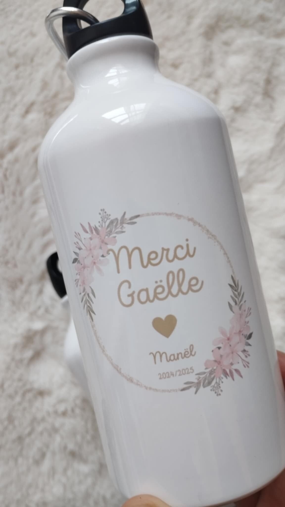 Gourde personnalisée maîtresse avec prénom et motif floral